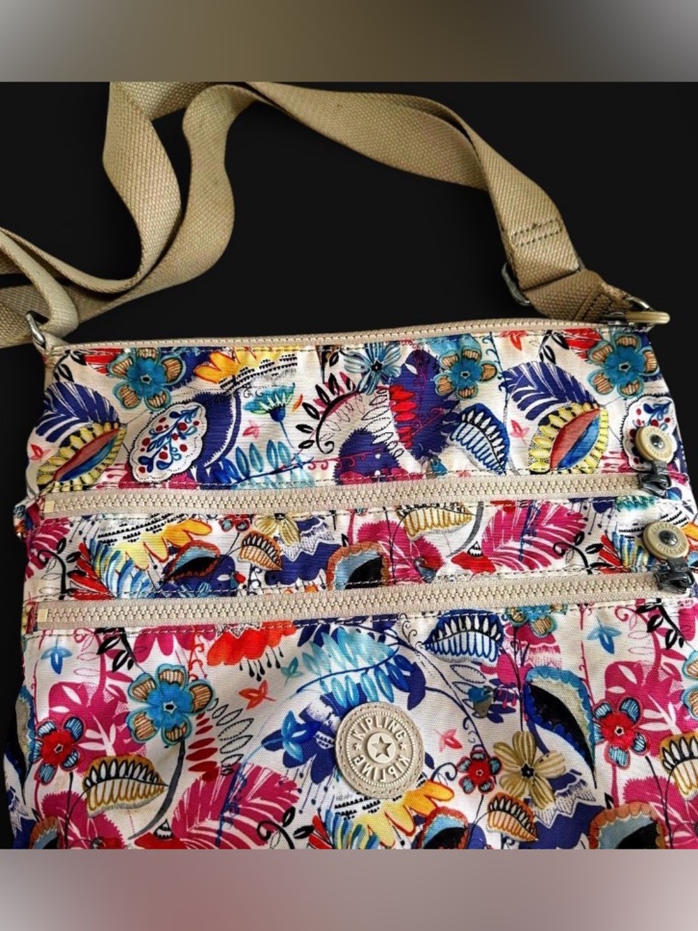 Kipling Multicolored Floral Crossbody Bag Nylon Multi Pocket Slim 💐